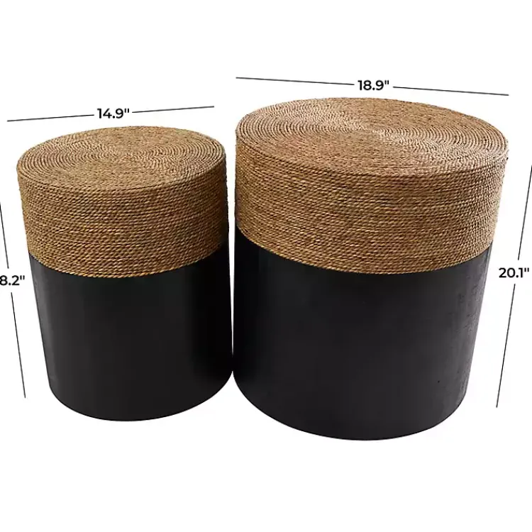 Kirklands Home Accent & End Tables|Black Wood Wrapped Rope Accent Tables, Set of 2 Brown