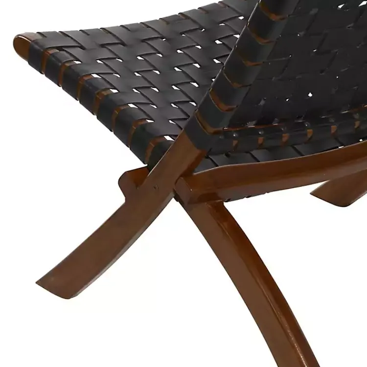 Kirklands Home Accent Chairs|Woven Leather Folding Accent Chair Black