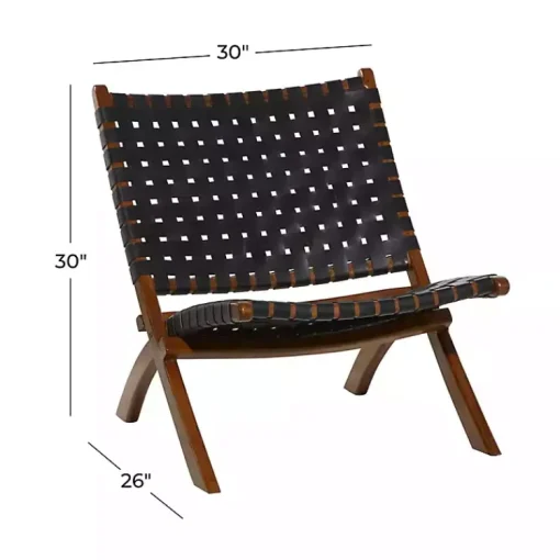 Kirklands Home Accent Chairs|Woven Leather Folding Accent Chair Black