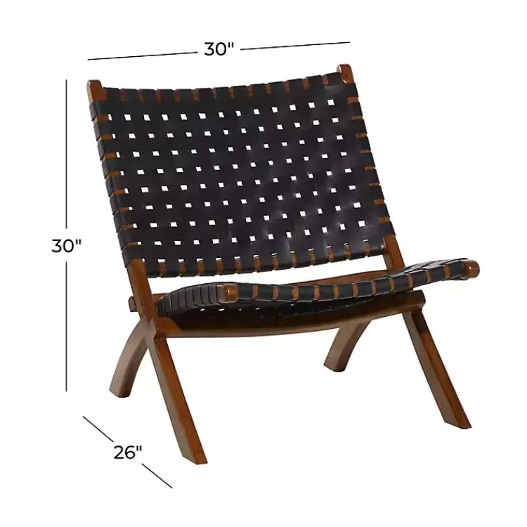 Kirklands Home Accent Chairs|Woven Leather Folding Accent Chair Black