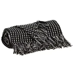 Clearance Black Woven Pattern Wool Tassel Throw Blankets & Throws