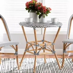 Kirklands Home Dining Tables|Black Woven Rattan French Bistro Dining Table