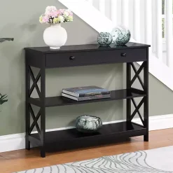 Kirklands Home Console Tables|Black X-Frame 2-Shelf Console Table Brown