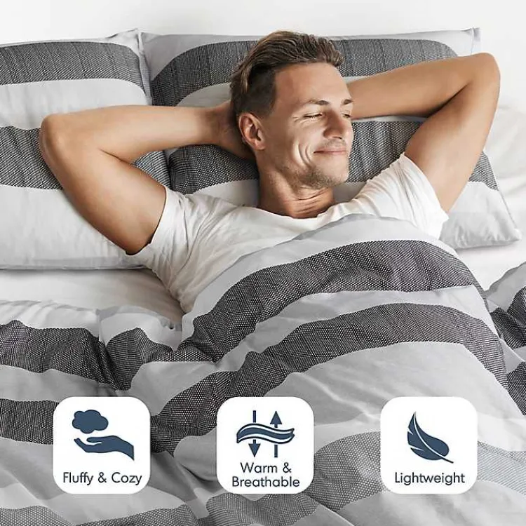 Kirklands Home Comforters|Blake Gray Stripe 3-pc. Full/Queen Comforter Set