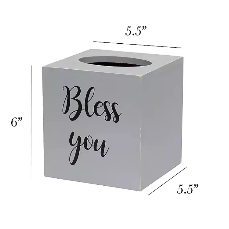 Kirklands Home Bathroom Accessories|Bless You Wood Tissue Box Cover Gray
