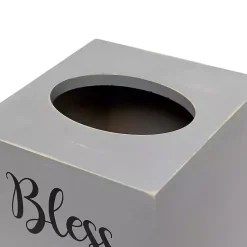 Kirklands Home Bathroom Accessories|Bless You Wood Tissue Box Cover Gray