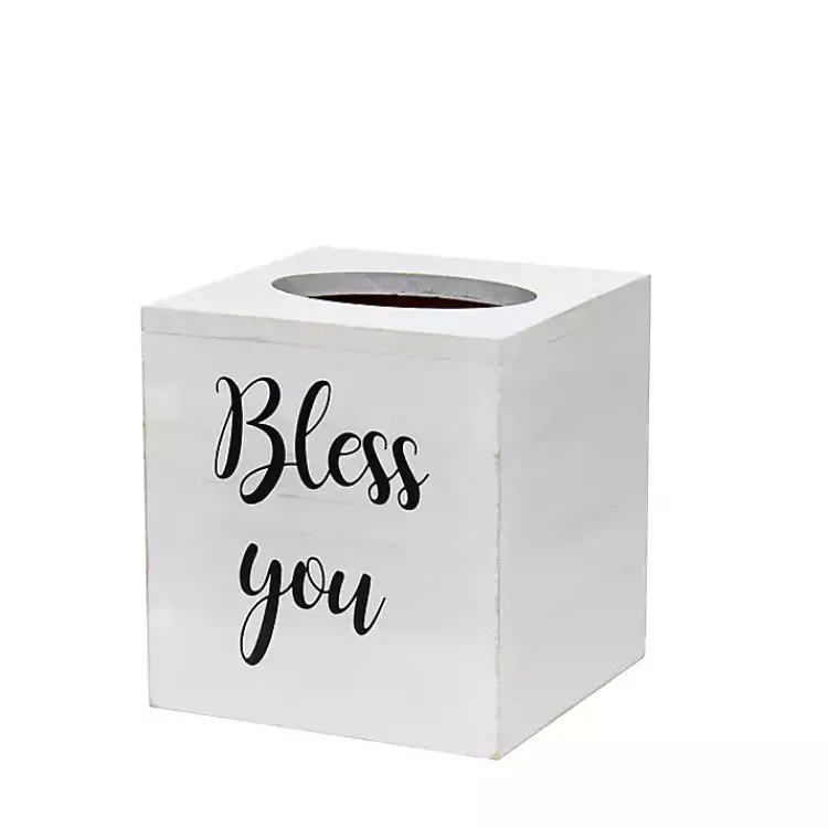 Kirklands Home Bathroom Accessories|Bless You Wood Tissue Box Cover White