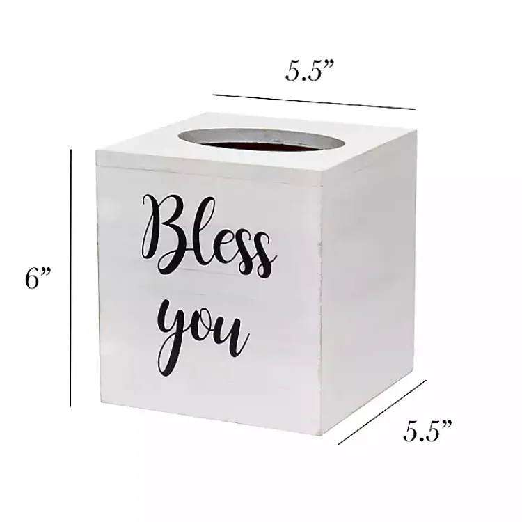 Kirklands Home Bathroom Accessories|Bless You Wood Tissue Box Cover White
