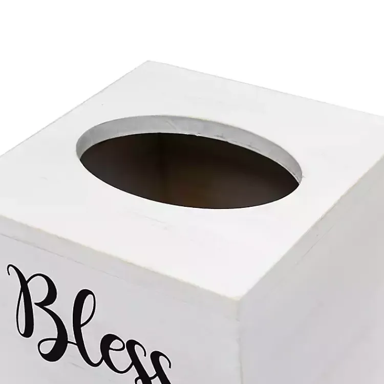Kirklands Home Bathroom Accessories|Bless You Wood Tissue Box Cover White