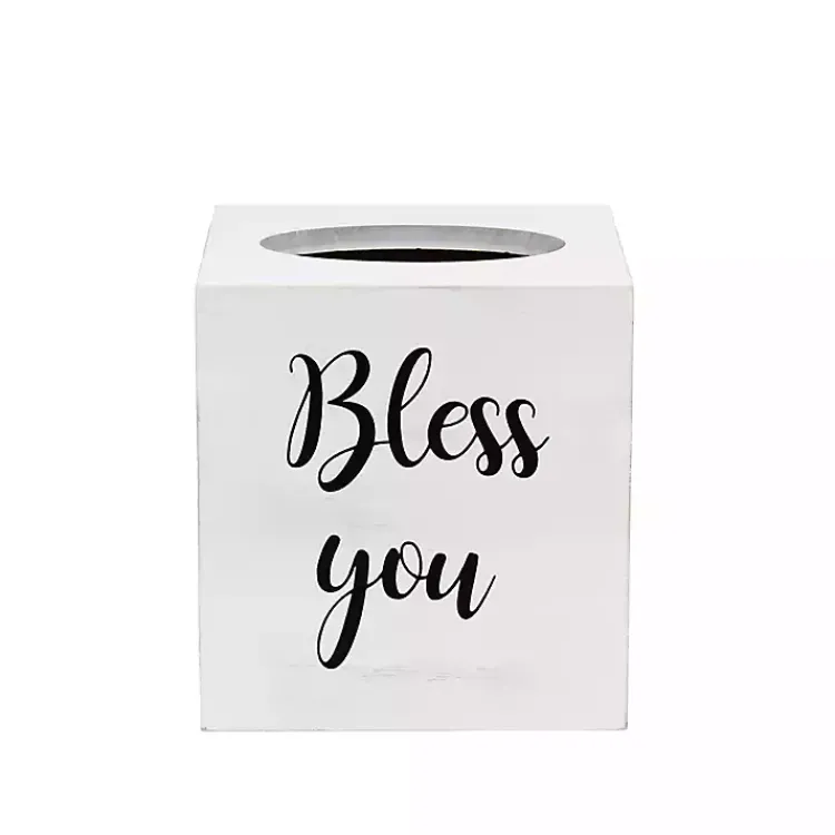 Kirklands Home Bathroom Accessories|Bless You Wood Tissue Box Cover White