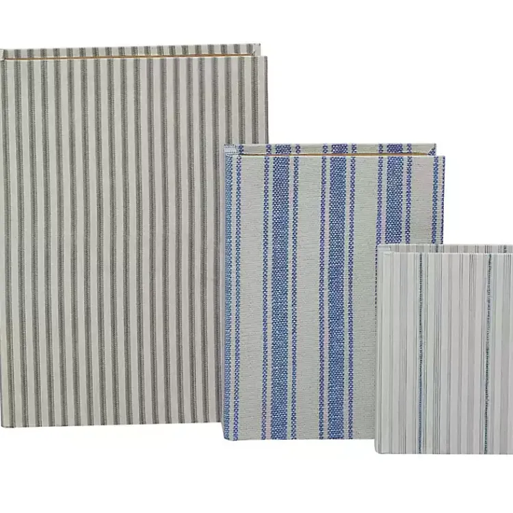 Discount Blue & Cream Striped Canvas Book Boxes, Set of 3 Baskets & Boxes