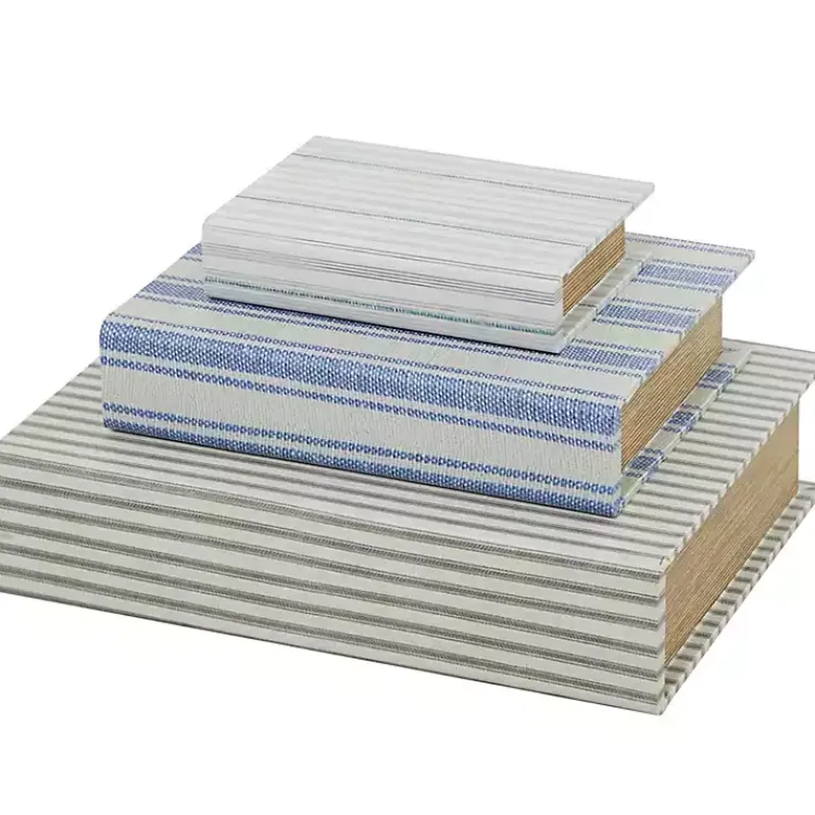 Discount Blue & Cream Striped Canvas Book Boxes, Set of 3 Baskets & Boxes