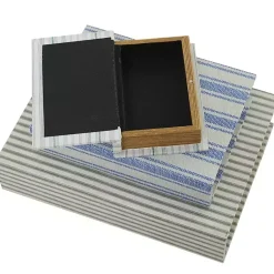 Discount Blue & Cream Striped Canvas Book Boxes, Set of 3 Baskets & Boxes