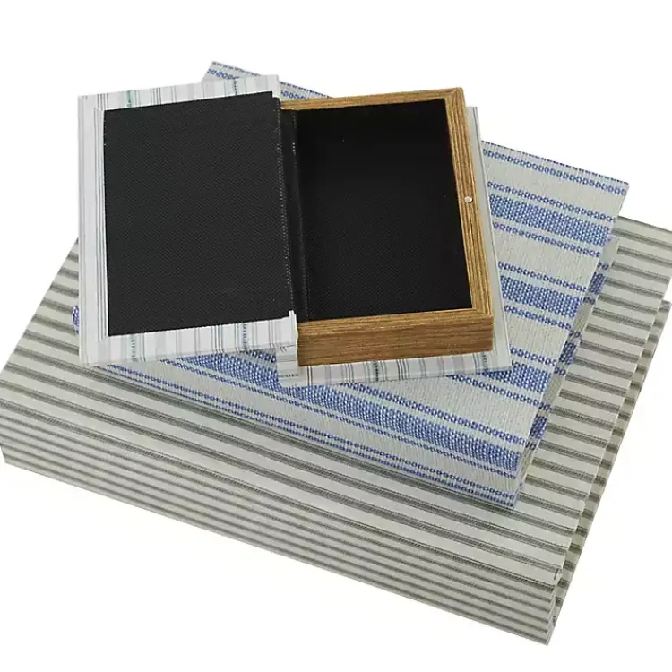 Discount Blue & Cream Striped Canvas Book Boxes, Set of 3 Baskets & Boxes