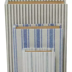 Discount Blue & Cream Striped Canvas Book Boxes, Set of 3 Baskets & Boxes