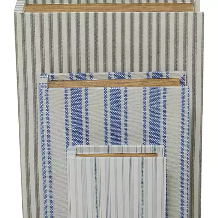 Discount Blue & Cream Striped Canvas Book Boxes, Set of 3 Baskets & Boxes