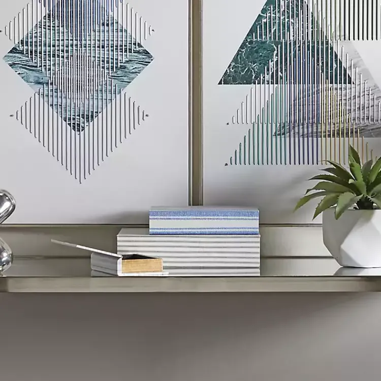 Discount Blue & Cream Striped Canvas Book Boxes, Set of 3 Baskets & Boxes