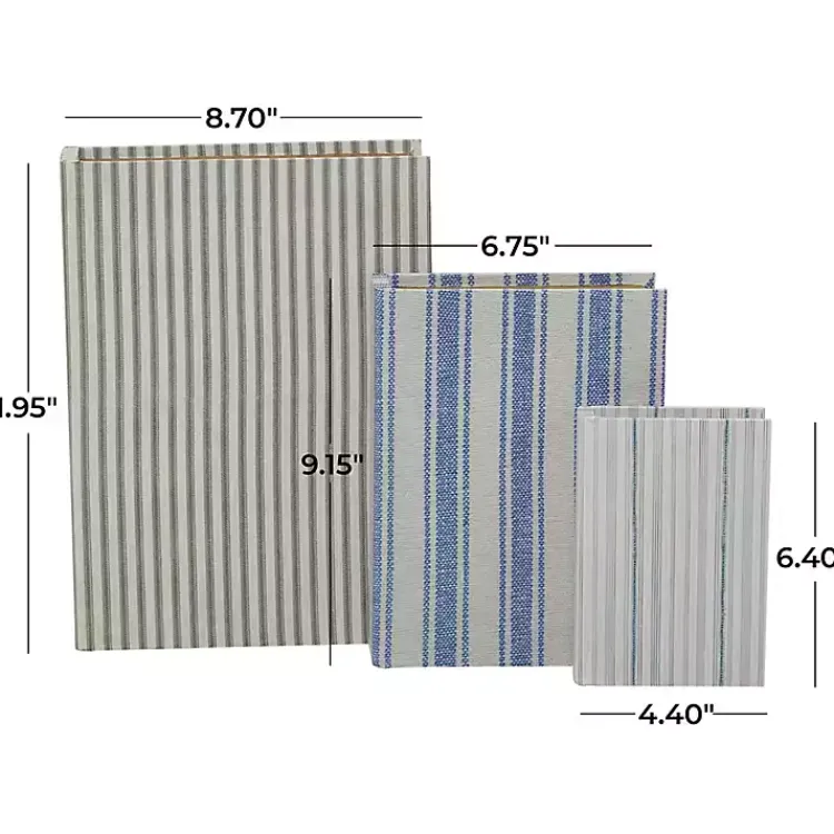 Discount Blue & Cream Striped Canvas Book Boxes, Set of 3 Baskets & Boxes