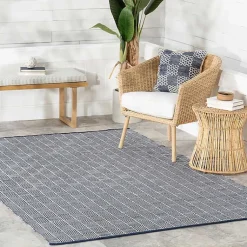 Kirklands Home Area Rugs|Blue & Ivory Checkered Indoor/Outdoor Rug, 5x8