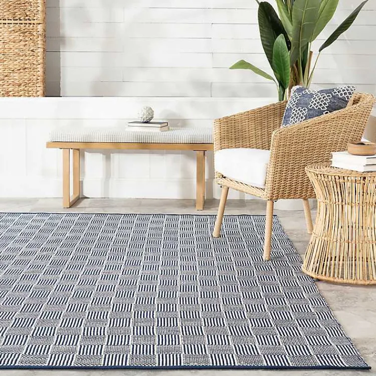 Kirklands Home Area Rugs|Blue & Ivory Checkered Indoor/Outdoor Rug, 5x8