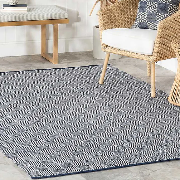 Kirklands Home Area Rugs|Blue & Ivory Checkered Indoor/Outdoor Rug, 5x8