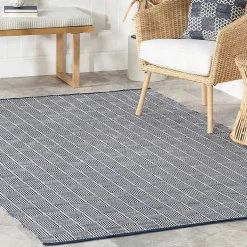 Kirklands Home Area Rugs|Blue & Ivory Checkered Indoor/Outdoor Rug, 4x6