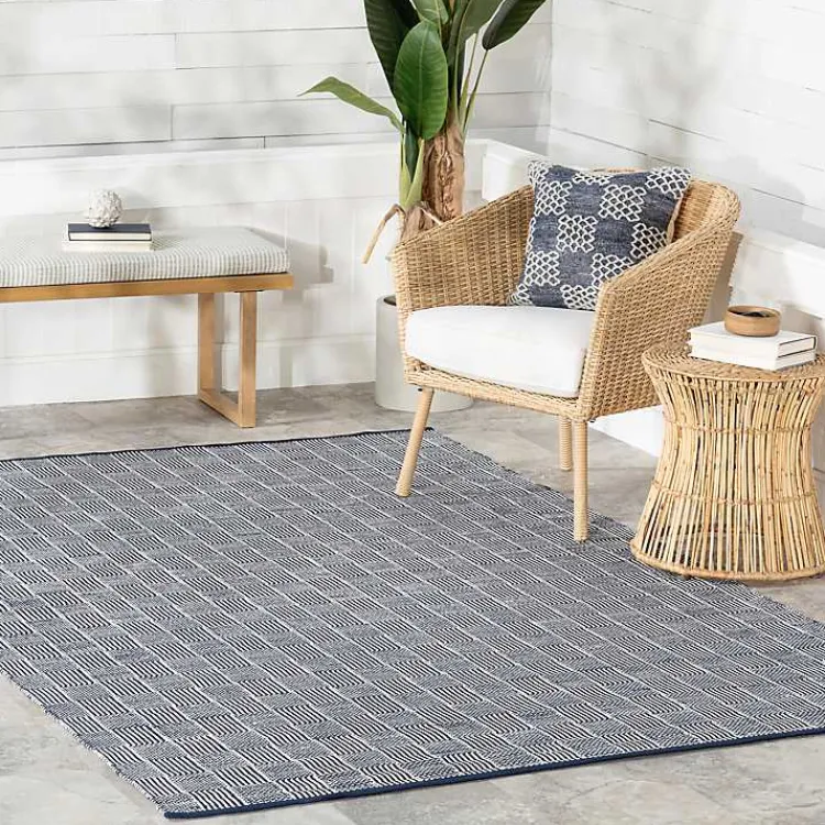 Kirklands Home Outdoor Rugs|Blue & Ivory Checkered Indoor/Outdoor Runner, 3x8