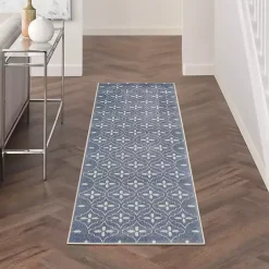 Kirklands Home Outdoor Rugs|Blue & Ivory Quatrefoil Indoor/Outdoor Runner