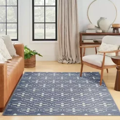 Kirklands Home Outdoor Rugs|Blue & Ivory Quatrefoil Indoor/Outdoor Rug, 4x6