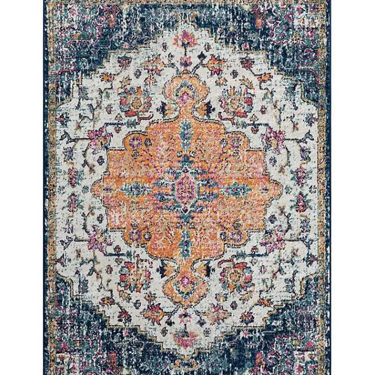 Kirklands Home Area Rugs|Blue & Orange Boho Medallion Area Rug, 5x7