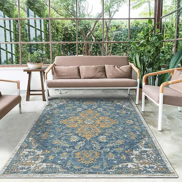Kirklands Home Outdoor Rugs|Blue & Orange Medallion Reversible Area Rug, 5x7