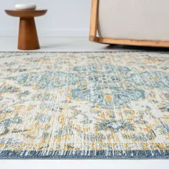 Kirklands Home Outdoor Rugs|Blue & Orange Medallion Reversible Area Rug, 5x7