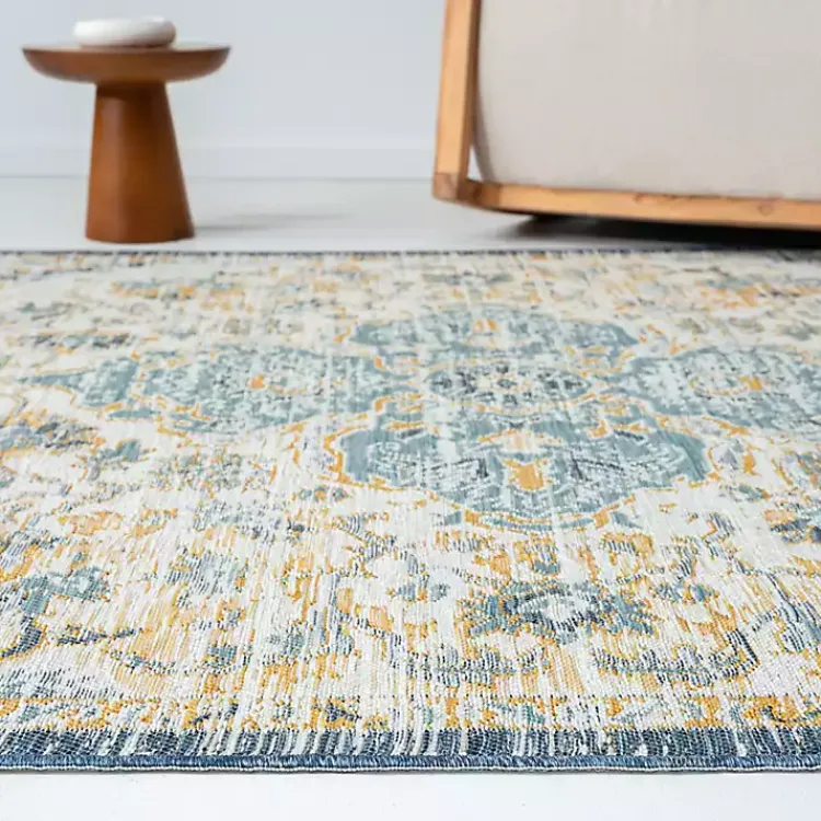 Kirklands Home Outdoor Rugs|Blue & Orange Medallion Reversible Area Rug, 5x7