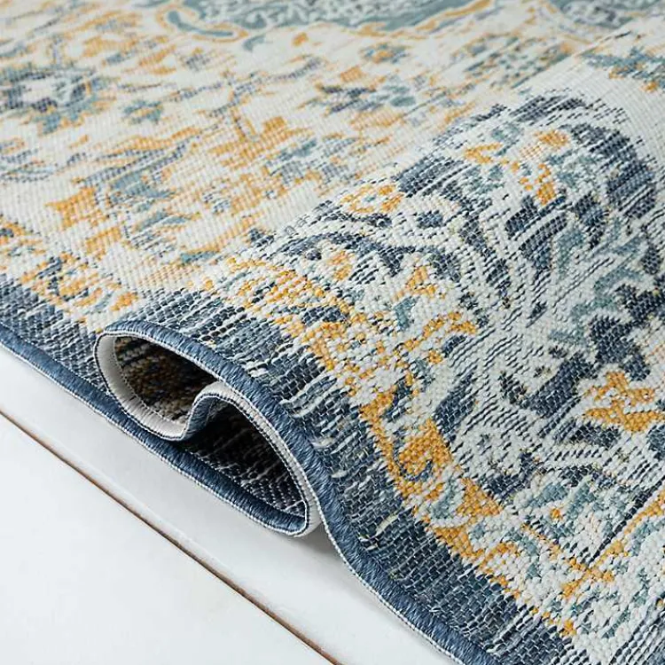 Kirklands Home Outdoor Rugs|Blue & Orange Medallion Reversible Area Rug, 5x7