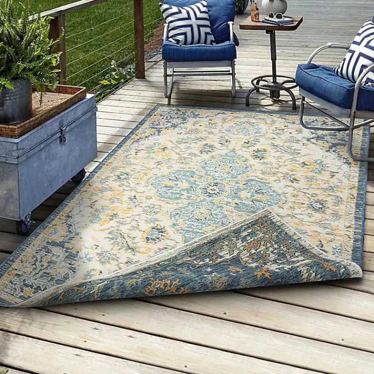 Kirklands Home Outdoor Rugs|Blue & Orange Medallion Reversible Area Rug, 8x10