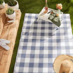 Kirklands Home Outdoor Rugs|Blue & White Buffalo Check Outdoor Area Rug, 4x6