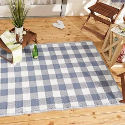 Kirklands Home Outdoor Rugs|Blue & White Buffalo Check Outdoor Area Rug, 4x6