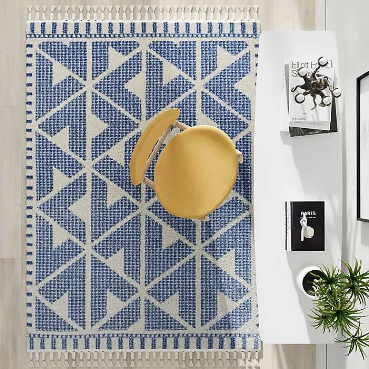 Kirklands Home Area Rugs|& White Geometric Shag Area Rug, 8x10 Blue
