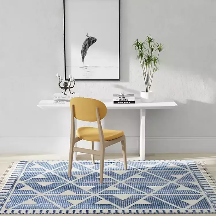 Kirklands Home Area Rugs|& White Geometric Shag Area Rug, 8x10 Blue