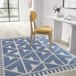 Kirklands Home Area Rugs|& White Geometric Shag Area Rug, 8x10 Blue