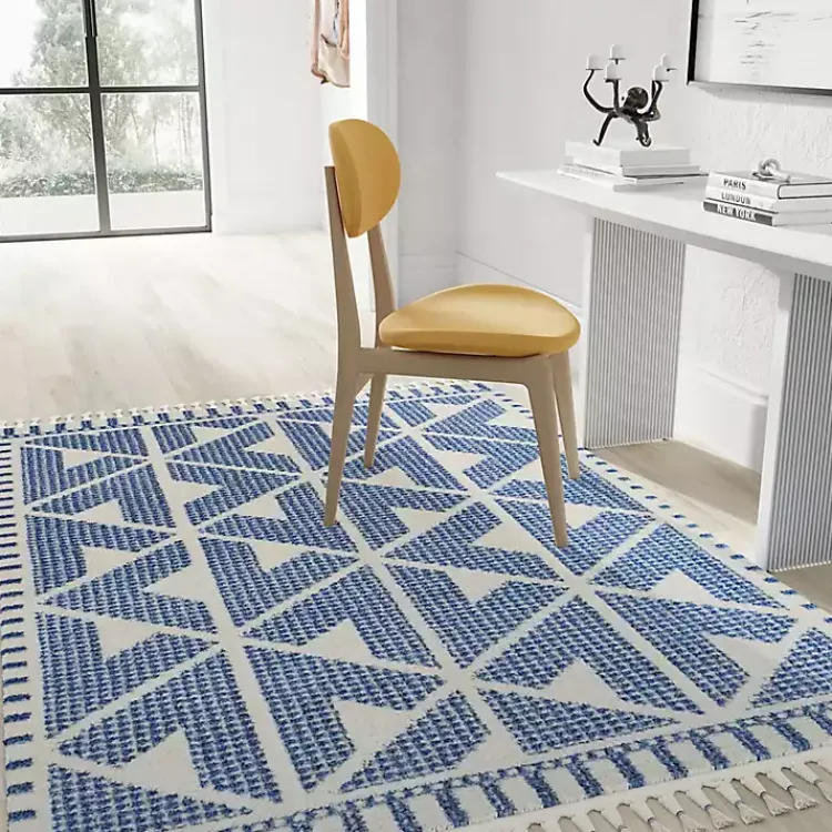 Kirklands Home Area Rugs|& White Geometric Shag Area Rug, 8x10 Blue