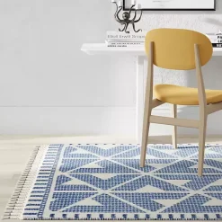 Kirklands Home Area Rugs|& White Geometric Shag Area Rug, 8x10 Blue