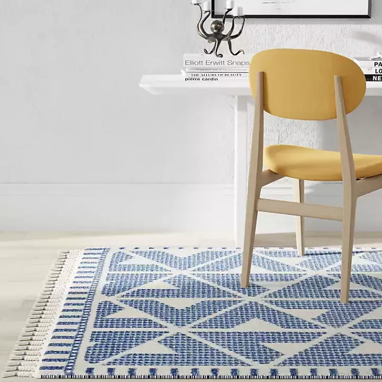 Kirklands Home Area Rugs|& White Geometric Shag Area Rug, 8x10 Blue