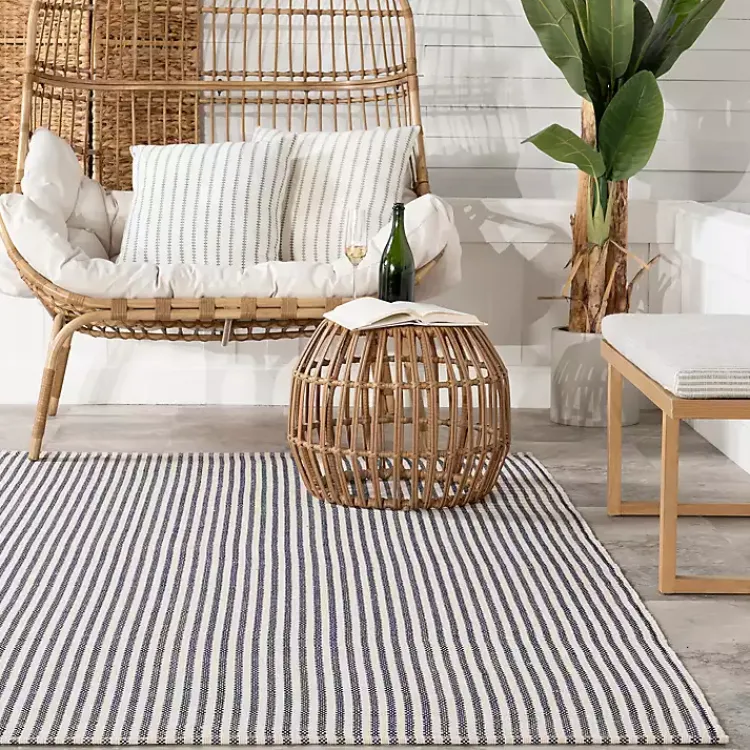 Kirklands Home Area Rugs|Blue & White Pinstripe Indoor/Outdoor Rug, 5x8