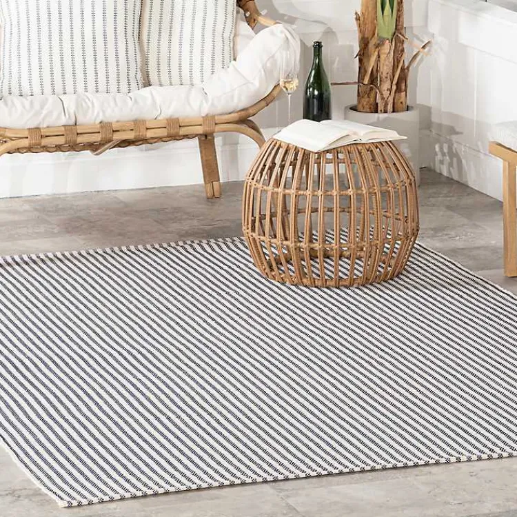 Kirklands Home Area Rugs|Blue & White Pinstripe Indoor/Outdoor Rug, 5x8
