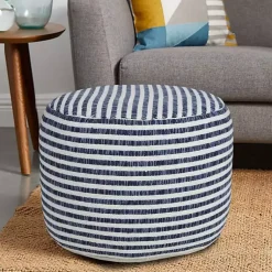 Discount Blue & White Stripe Organic Cotton Pouf Poufs & Floor Cushions