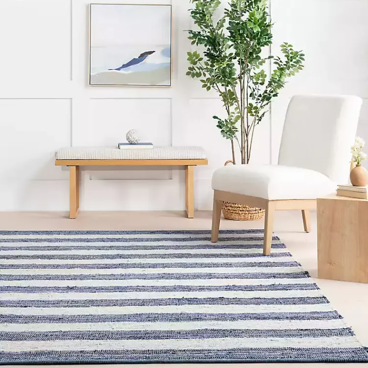 Kirklands Home Area Rugs|Blue & White Striped Indoor/Outdoor Rug, 4x6