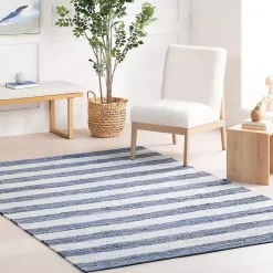 Kirklands Home Area Rugs|Blue & White Striped Indoor/Outdoor Rug, 5x8