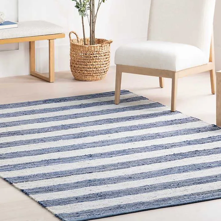 Kirklands Home Area Rugs|Blue & White Striped Indoor/Outdoor Rug, 5x8