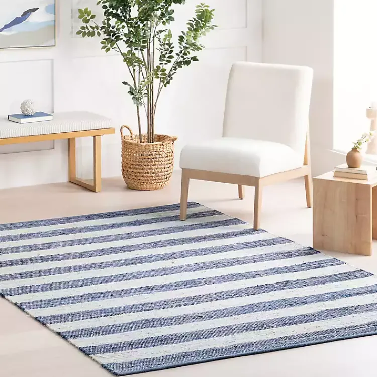 Kirklands Home Area Rugs|Blue & White Striped Indoor/Outdoor Rug, 6x9
